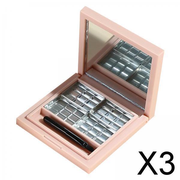 3xEmpty Eyeshadow Palette Storage Box with Mirror and Brush Slot Square Pallet 4 Slot