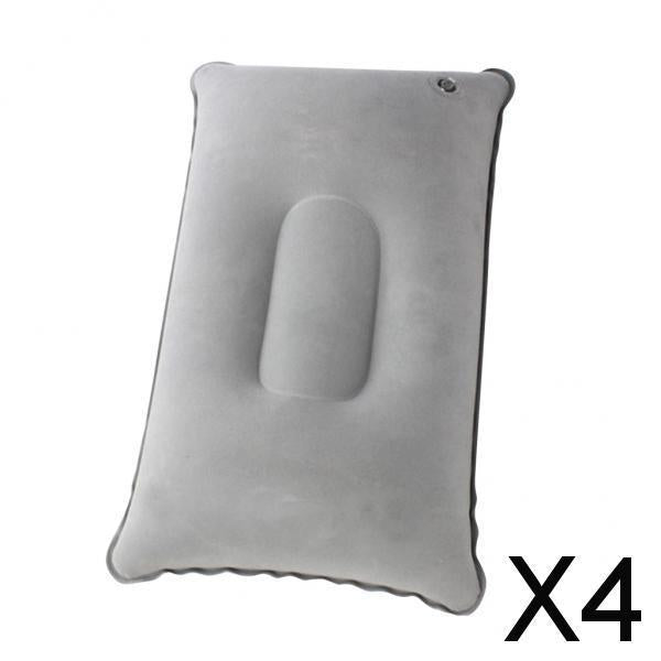 4xInflatable Pillow Travel Air Cushion Camping Car Beach Head Rest Support 43x27cm Light Gray
