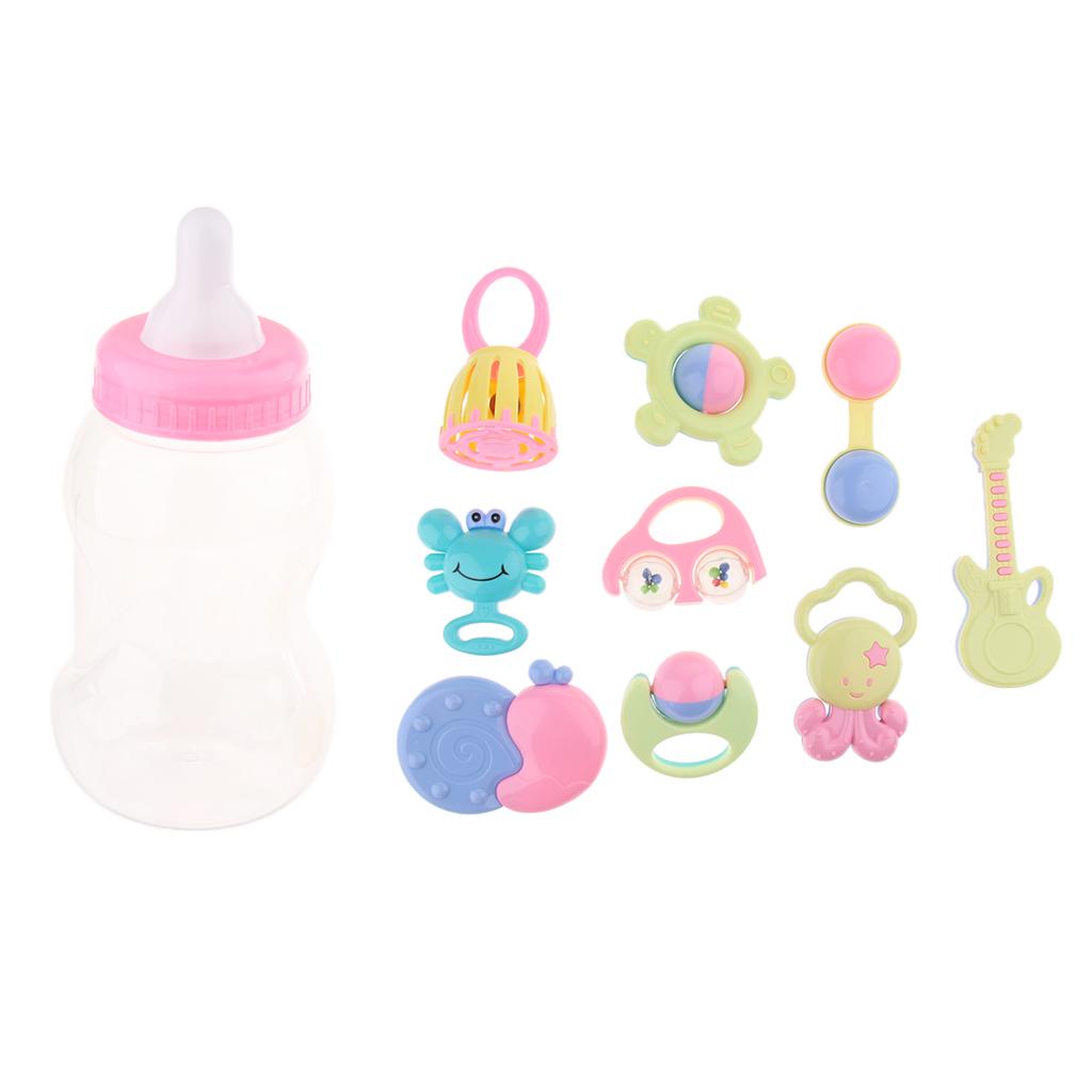 12pcs Baby's First Rattle Teether Toy with Milk Bottle Grasp Colorful