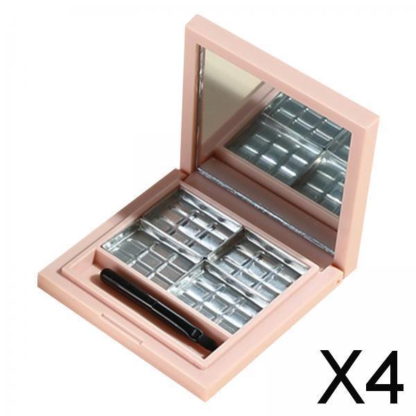 4xEmpty Eyeshadow Palette Storage Box with Mirror and Brush Slot Square Pallet 4 Slot