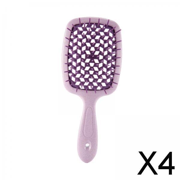 4xDetangling Hair Brush Soft Flexible Accessory Durable Curved Vent Hair Brush Purple