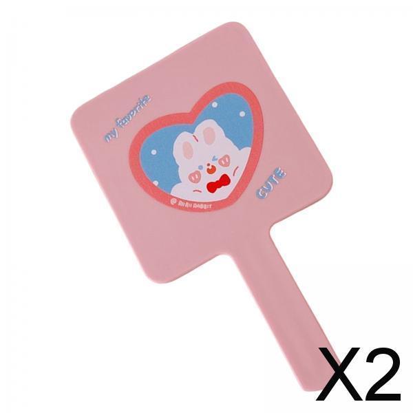 2xCompact Handheld Mirror Single Sided Square Gift for Women Girls Pink