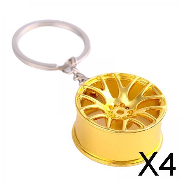 4xWheel Rim Keychain Auto Car Handbag Bag Key Chain Keyring Hanging Gold