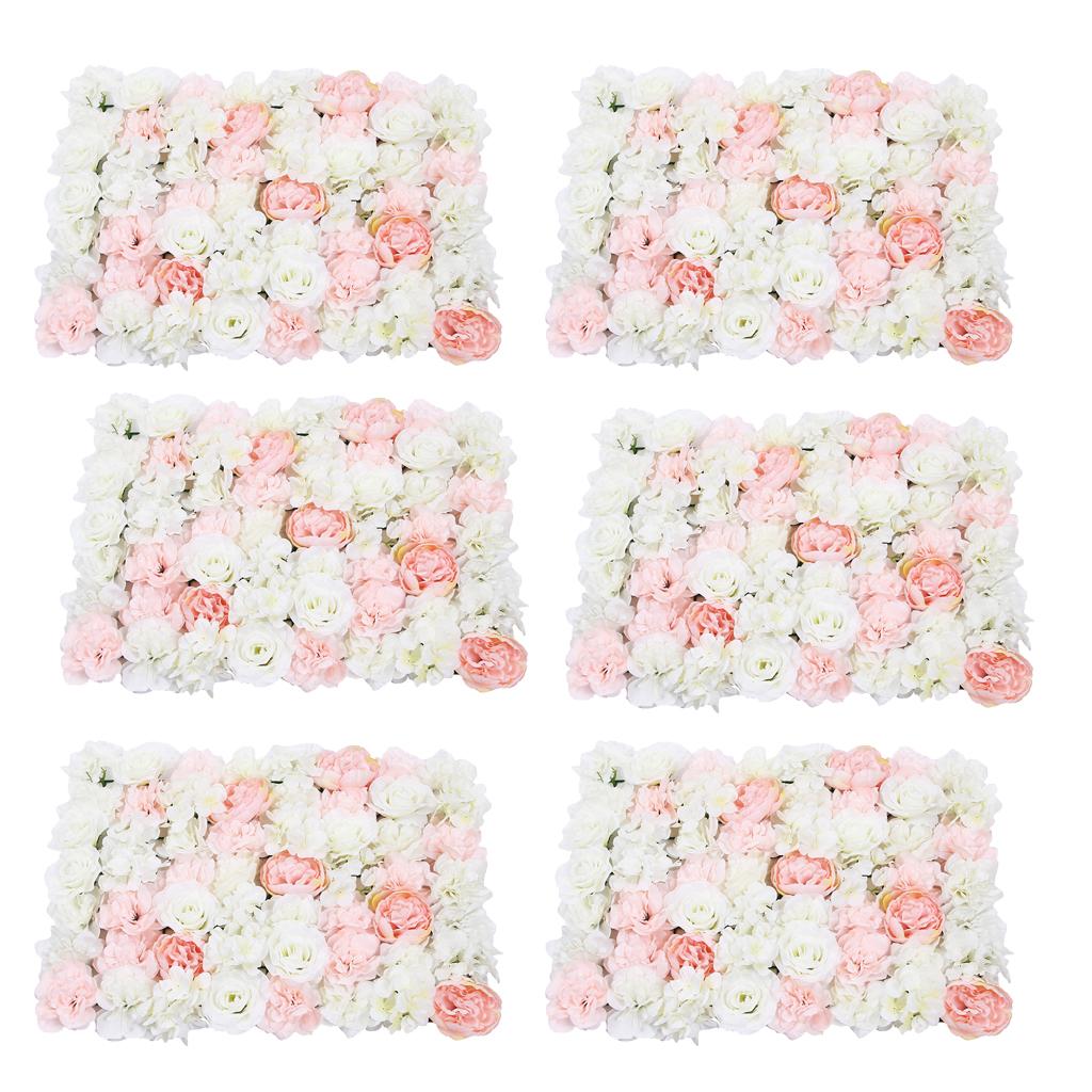 6Pieces Romantic Artificial Rose Flower Wall Panel For Wedding Pink & White