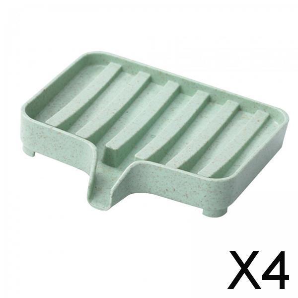 4xSelf Draining Soap Dishes Drain Shelf Durable for Toilet Counter Top Bathtub green
