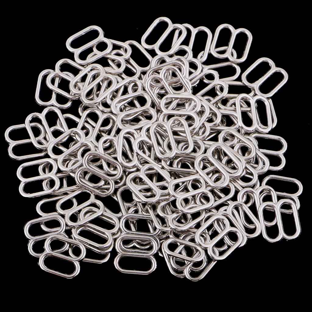 100Pc Metal Bra Strap Adjuster Slider 8 Hook Lingerie Adjustment Buckle 8mm