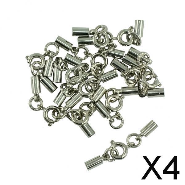 4x12pcs Round Spring Clasp Crimp Tube Bell Ends Jewelry DIY 4mm  Silver