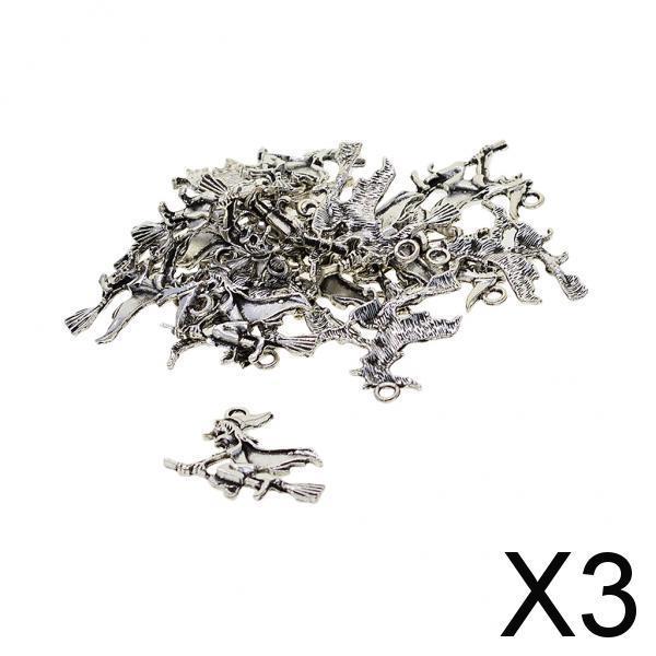 3x20 Pieces Tibetan Silver Halloween Flying Witch Jewelry DIY Charms Pendant