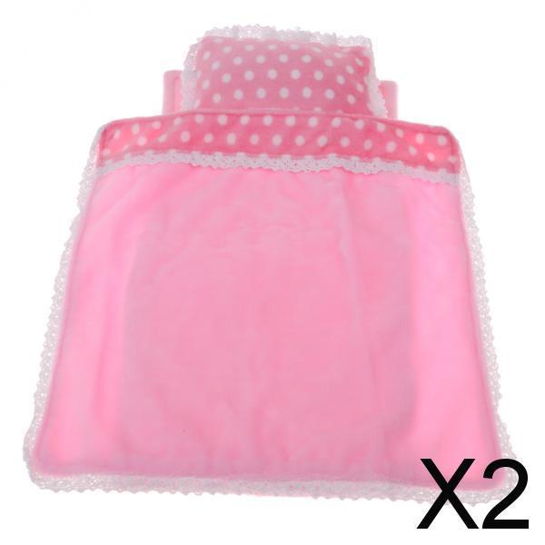 2xLovely Dollhouse Bedding Set for 25cm MellChan Dolls Accessories Pink Dot