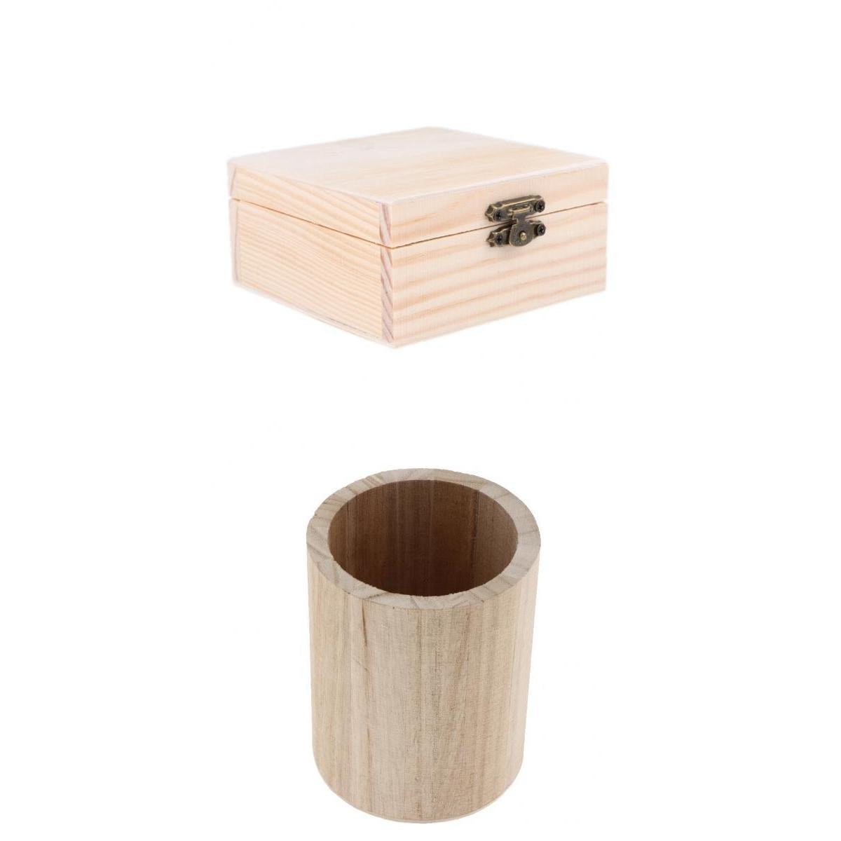 2 Pcs Unfinished Wooden Pen Container and Jewel Box for Kids Painting Crafts