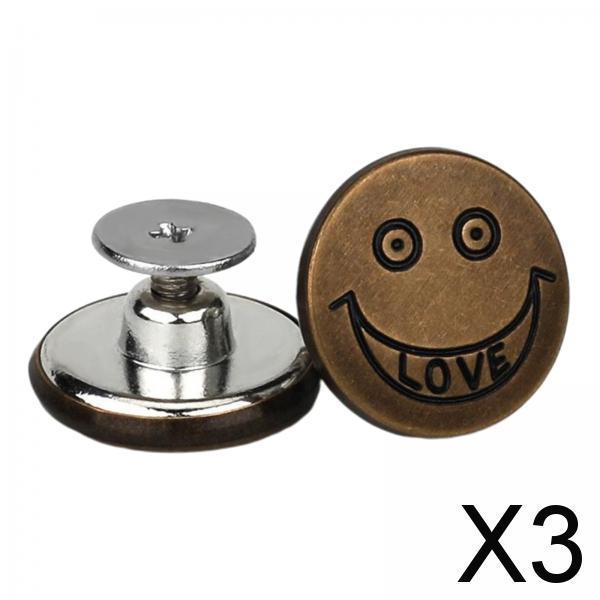 3x3PCS Detachable Jean Buttons Removable Reduce Waist Size for Cowboy Clothing Bronze Smile Face