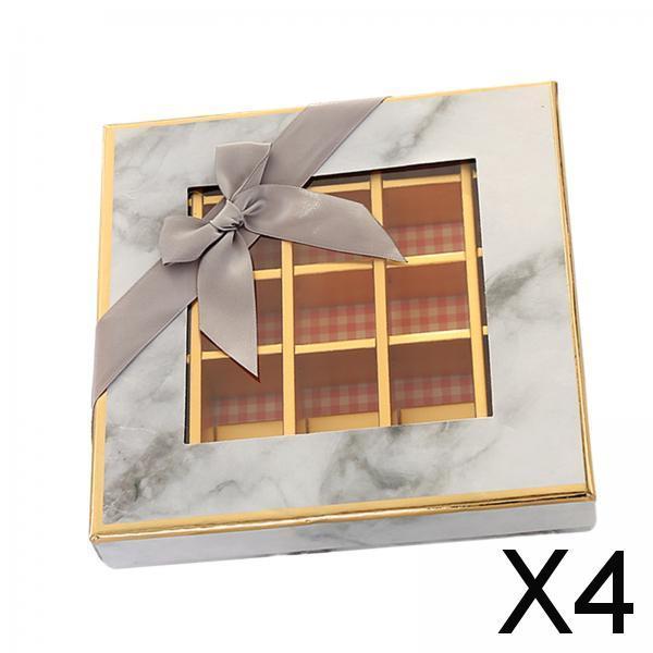 4xChocolate Display Box 9 Grids Trendy Candy Box for Wedding Holiday Birthday Gray