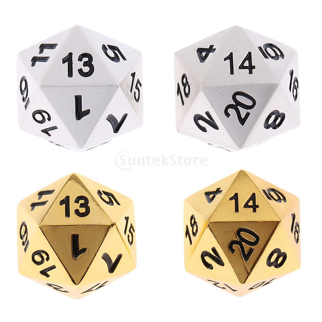 4 Pieces Zinc Alloy 20-sided Dices Polyhedral Game Props Silver Copper