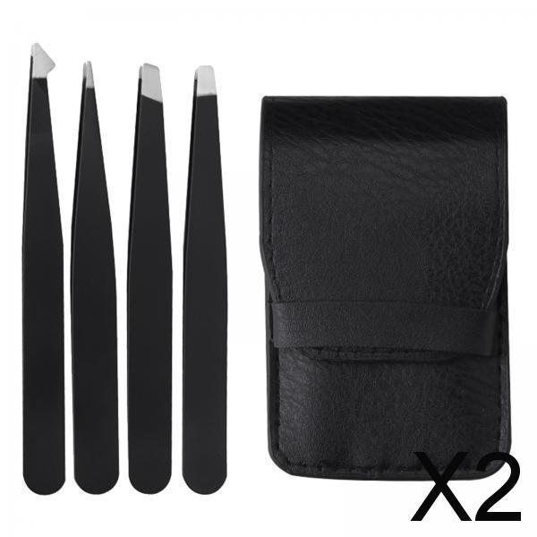 2xFine Hairs Puller Stainless Steel Professional 4 in1 Slanted Black