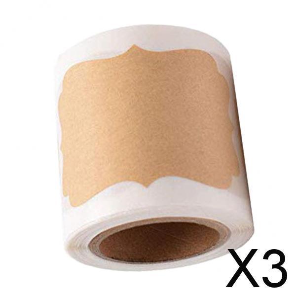 3x300pcs Blank Kraft Paper Self-Adhesive Label Seals Sticker for Hand Crafts