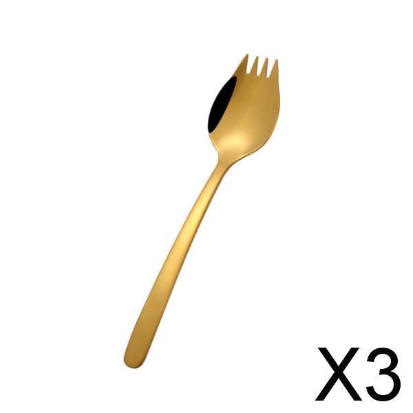 3xOutdoor Stainless Steel Spoon Spork Practical Cutlery Flatware Gold