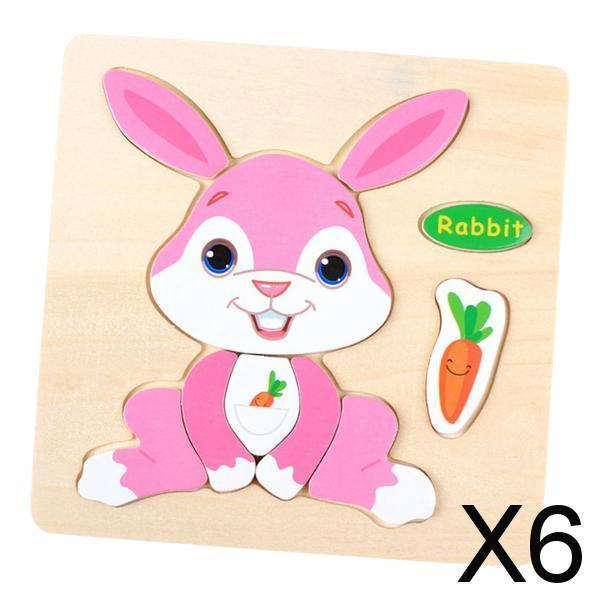 6xWooden Cartoon Rabbit Jigsaw Puzzles for Baby Birthday Travel Toy