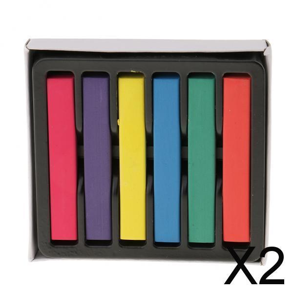 2x6pcs Colorful Temporary Non-toxic Hair Dye Chalks DIY Hair Tint Pastel Kit