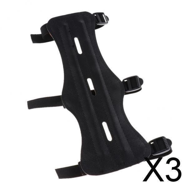 3xAdjustable Archery Armguard 3-Strap Forearm Guard Protector Black