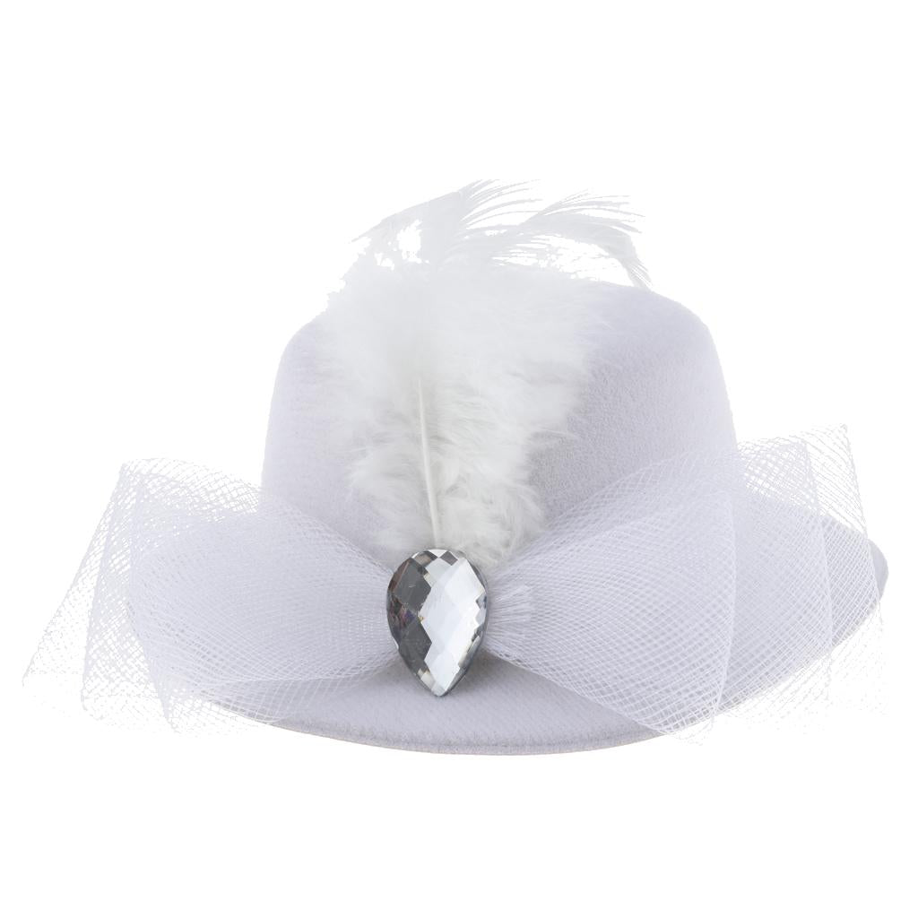 Kids Girls Hats Fascinators Baby Mini Top Hat Hair Clips Style 3-White