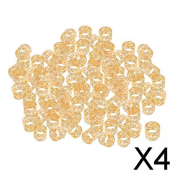 4x100Pcs Dreadlocks Beads Hollow Pattern for Beard Decoration Braids Women Men Golden