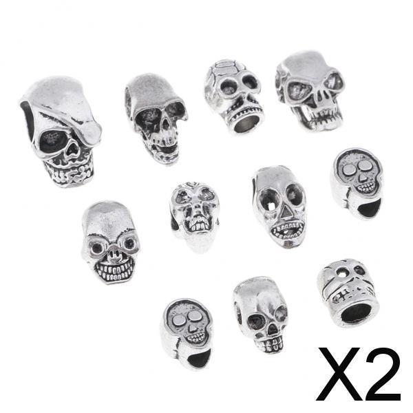 2x11 Piece Silver Halloween Skull Large Hole Spacer Loose Beads Jewelry Making
