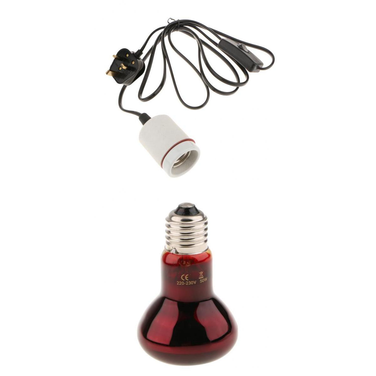 220V Reptile UVA Heat Light Bulb Night View E27 Heating Lamp-UK Plug 50W