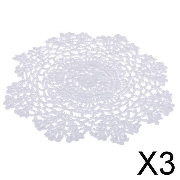3x1 Piece White Handmade Crochet Cotton Lace Table Placemats Doilies  20cm