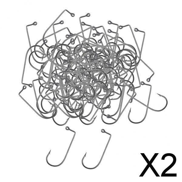 2x100pcs Worm Fishing Hooks Carbon Steel Jig Barbed Hook for Big Fish 04