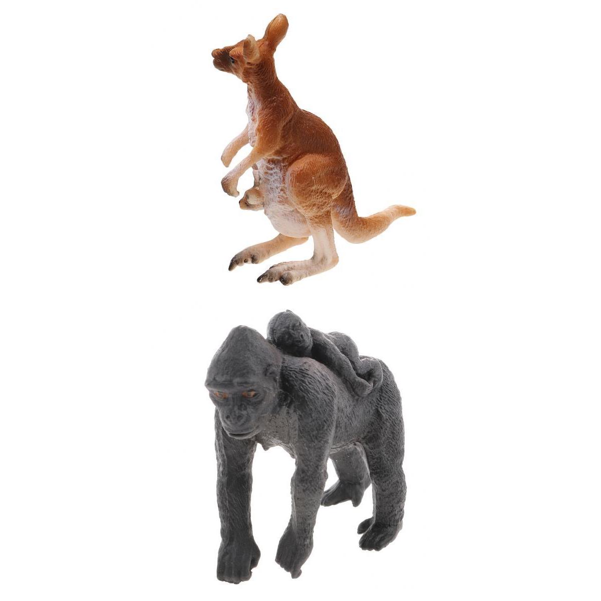 2x Realistic Kangaroo Gorilla with Joey Wild Animal Model Action Figure Toy