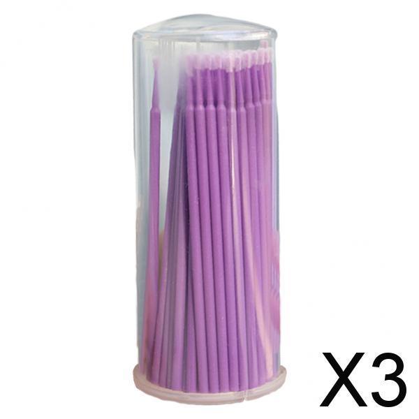3x100PCS Eyelash Cotton Swab Disposable for Eye Makeup 96x1.9mm Head Purple