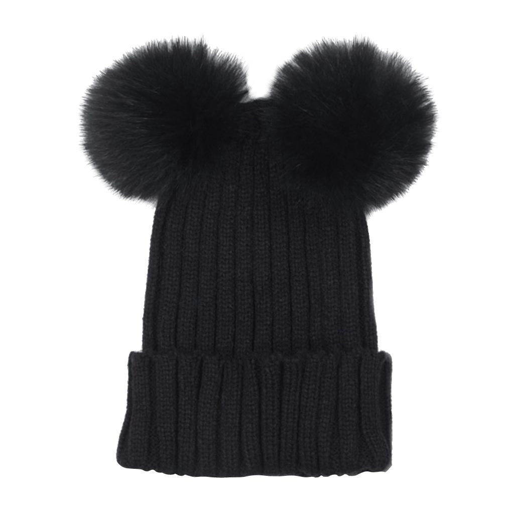 Baby Beanie Hat Cap Winter Warm Double Pom Bobble Knit Ski Black for Mother