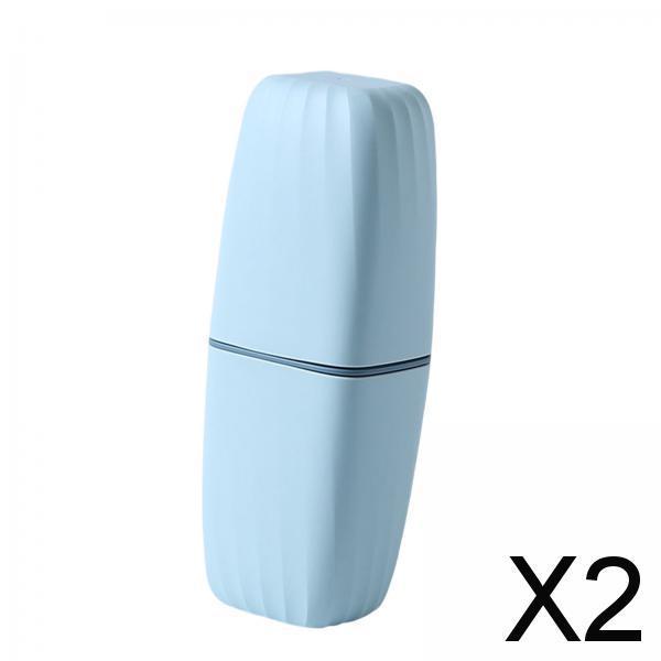2xToothbrush Toothpaste Holder Case Compact for Business Trip Bathroom Outdoor light blue