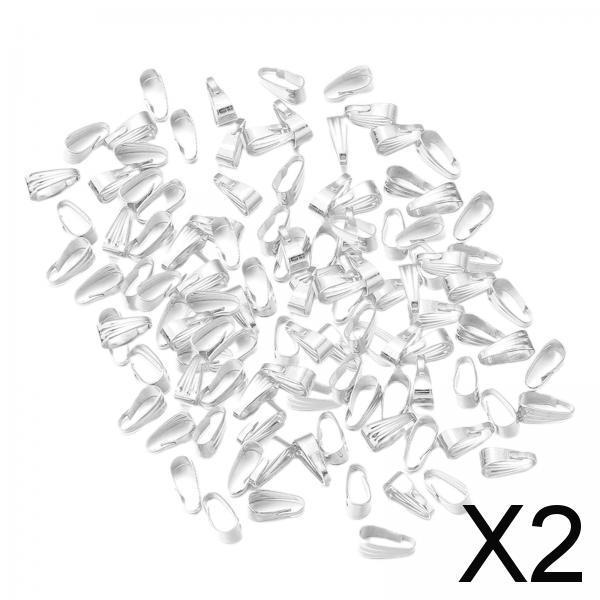 2x200x Pinch Bails Pendant Clasp Metal Connectors for DIY Craft Jewelry Making Light Silver