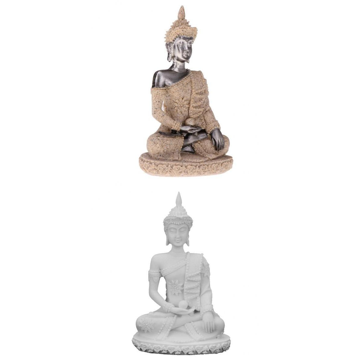 2x Handcarved Sandstone Sitting Meditation Buddha Statue Sculpture Figurine