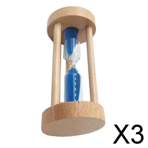 3xWooden Sandglass Hourglass Sand Clock Timers Desktop Clock 3 Minute Blue