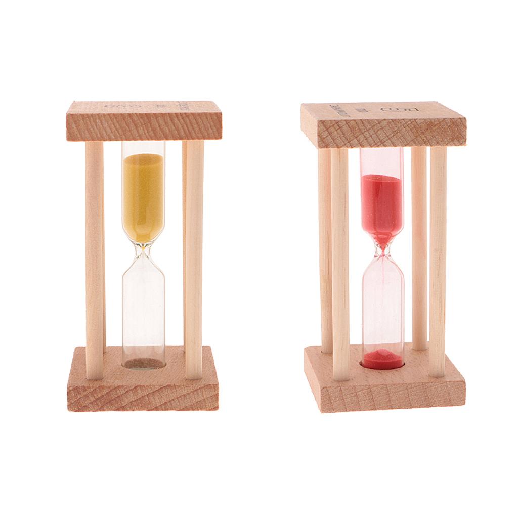 2 Piecs 5 Minutes Wooden Hourglass Brushing Timer Kitchen Cooking Clock
