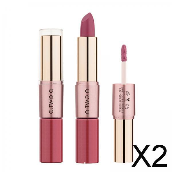 2xCompact 2 in 1 Waterproof Matte Lipstick Lip Gloss Lipgloss Color 01