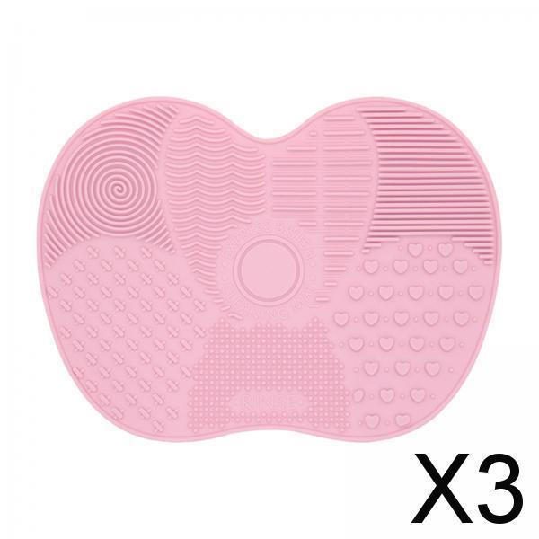 3xMakeup Brush Cleaner Pad Apple Shape Scrubber Mat for Eyeshadow Brush Travel Pink