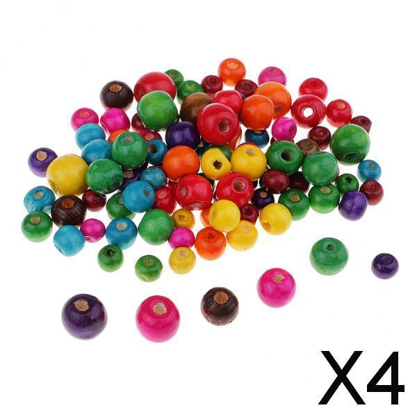 4x100 Pieces Dyed Color Round Wood Beads for Jewelry Making Craft Accessories