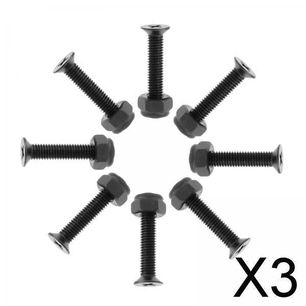 3x8x Replacement Longboard Skateboard Wheel Hardware Screws 25mm Black
