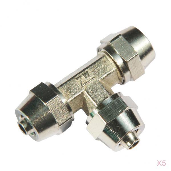 5 Pieces Tee Air Line Hose Compressor Fitting Connector Quick Release 12mm