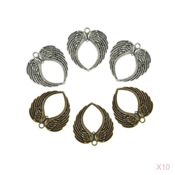 10 x 6 Pieces Vintage Big Double Angel Wings Heart Charm Pendant DIY Jewelry