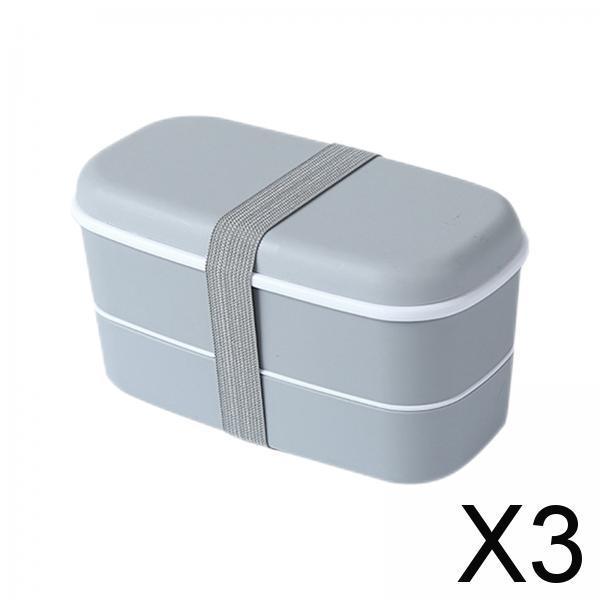 3xJapanese Style Lunch Box Meal Container for Hiking Camping Office Gray