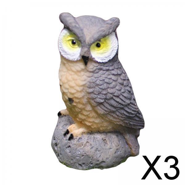 3xMini Owl Resin Miniature Birds for Bonsai Crafts Home Decor Micro Landscape Gray