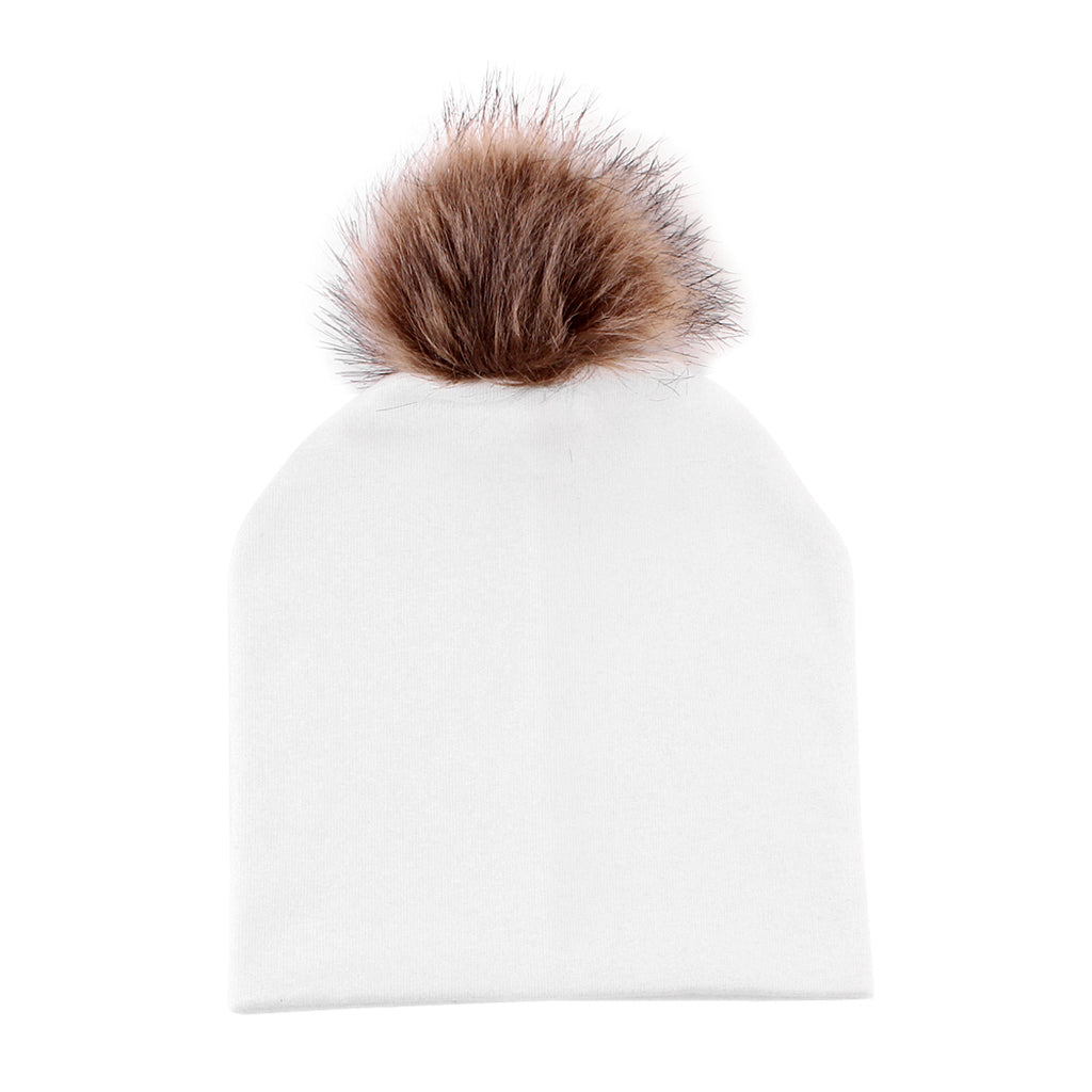Baby Hat Faux Fur Baby Cap Cotton Pompom Bobble Hat for Kids  White