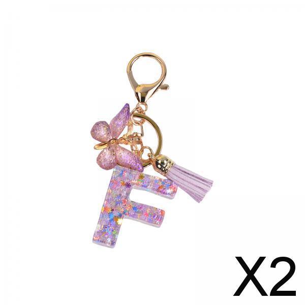2xResin Keychain Ornaments Girls Women Gifts English Alphabet Keyring Keychain F