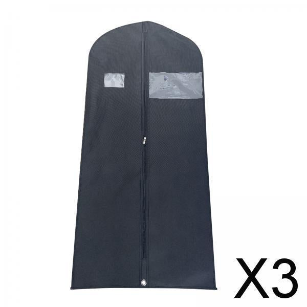3xHanging Garment Bags Dress Bag Dustproof Bag Men Suits Cover for suits Shirts Black 100cm