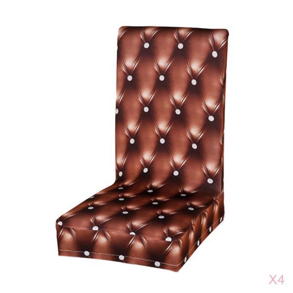 4Pcs Elastic Stretch Slipcover Dining Chair Seat Cover Cushion Coffee