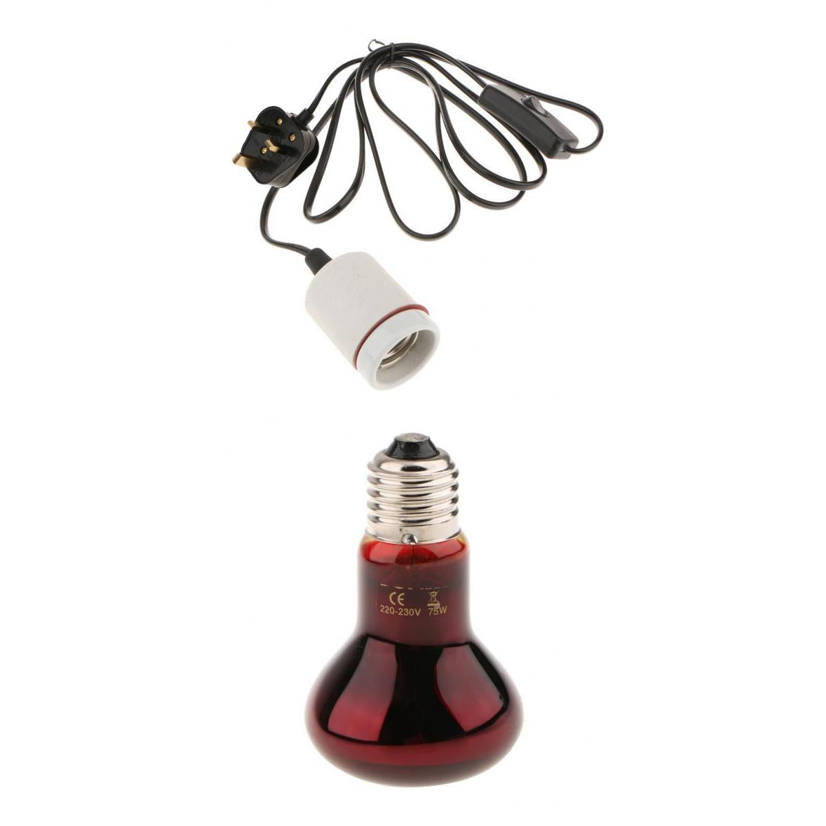220V Reptile UVA Heat Light Bulb Night View E27 Heating Lamp-UK Plug 75W